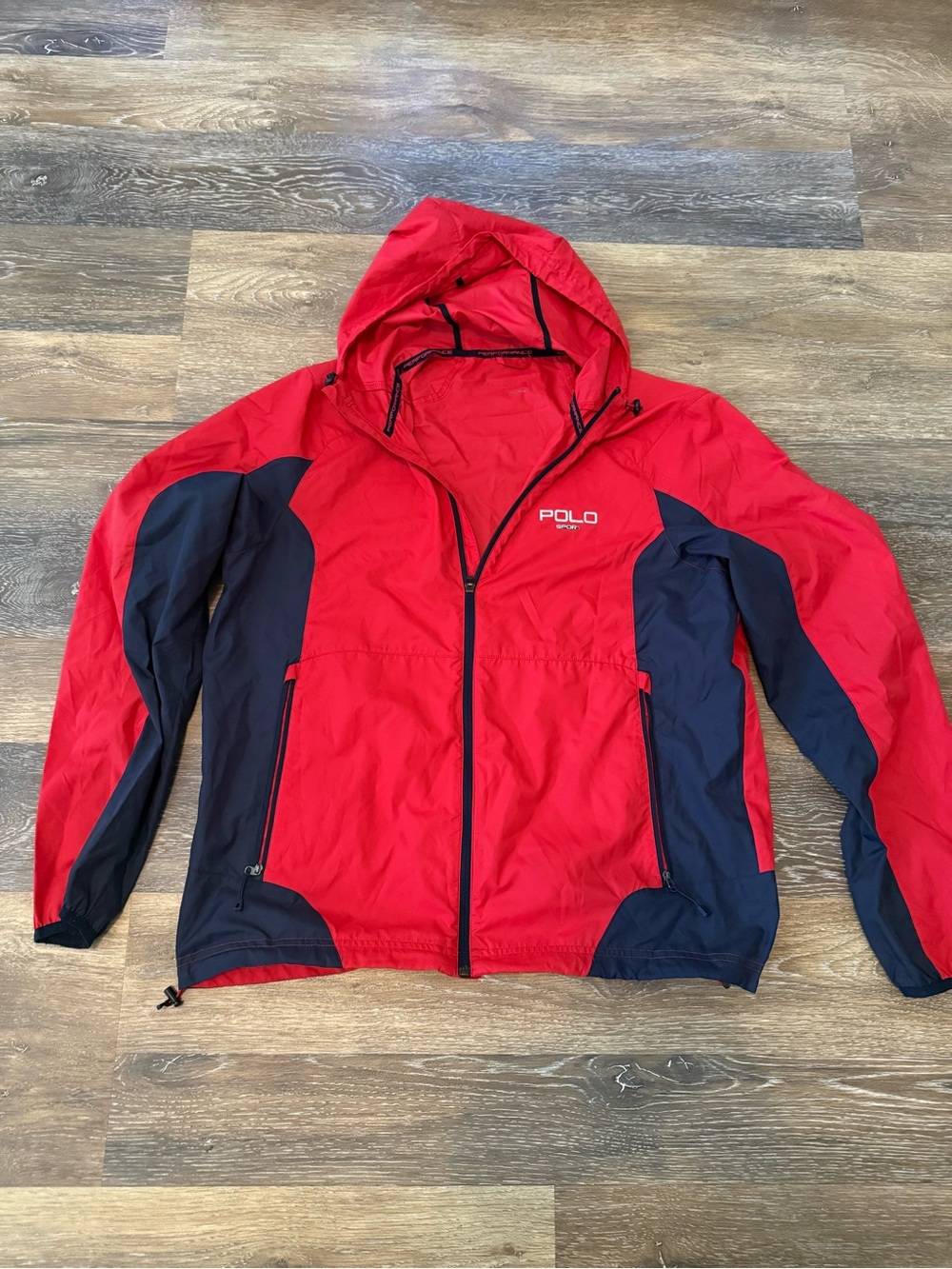 Polo by Ralph Lauren Red and Navy Hooded Windbreaker Jacket